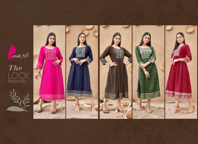 Kanak Nx Mehak Rayon Fancy Regular Wear Anarakali Kurti Collection